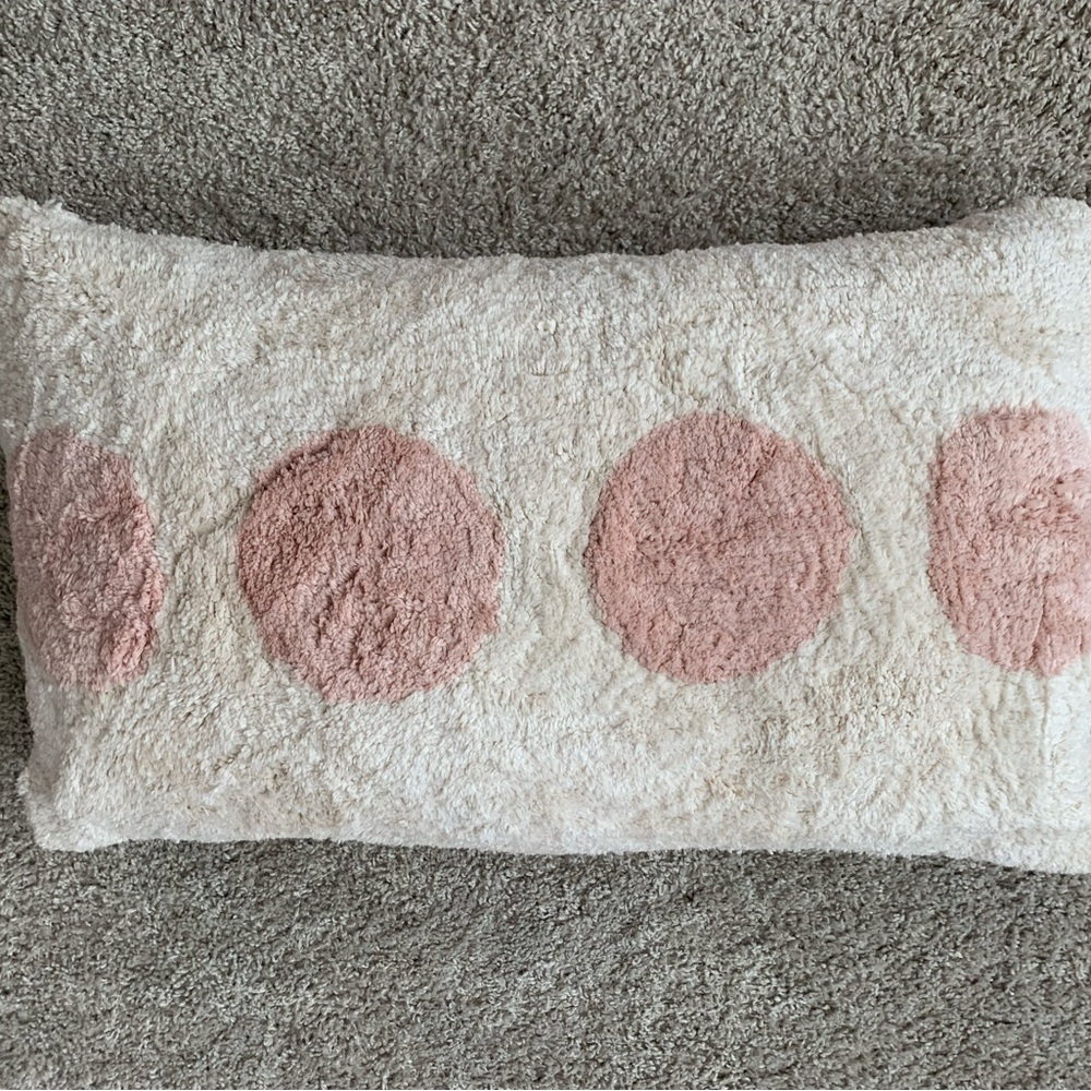 Cream and Pink Polka Dot Chenille Pillow
